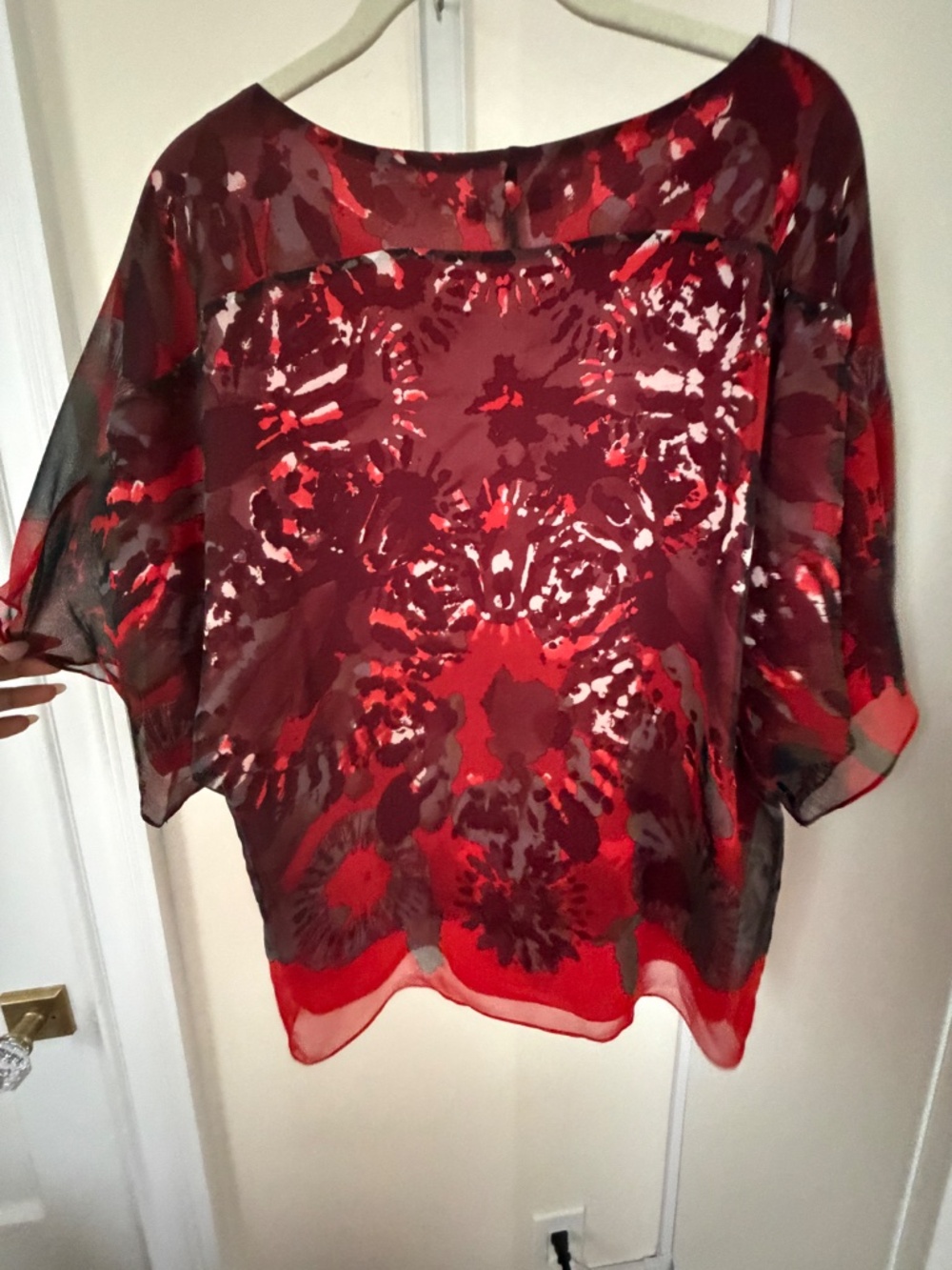 Adam Lippes 100% Silk Blouse Size 4 Small - Red Floral Abstract Print Flowy Top